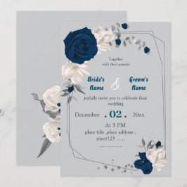 geometrische Hochzeit der Blume Blau und Weiß Einladung