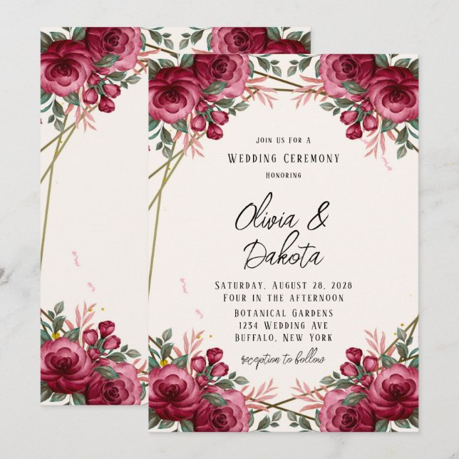 Geometrische Hochzeit der Rose Einladung (Vorne/Hinten)