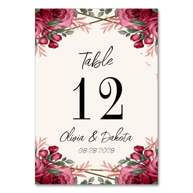 Geometrische Hochzeit der Rose Tischnummer (Vorderseite)