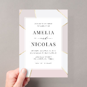 Geometrische Hochzeit für moderne Blush- und Goldf Acryleinladungen