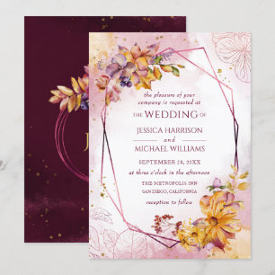 Geometrische Hochzeit im Herbst der Wasserfarbe Bu Einladung