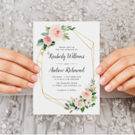 geometrische Hochzeit in Gold und Rosa Einladung