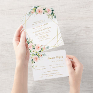 geometrische Hochzeit in Rosa und Gold All In One Einladung