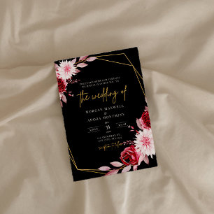 Geometrische Hochzeit in Schwarz und Burgund Einladung