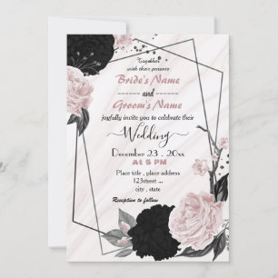 geometrische Hochzeit in Weich-Rosa und Schwarz Einladung