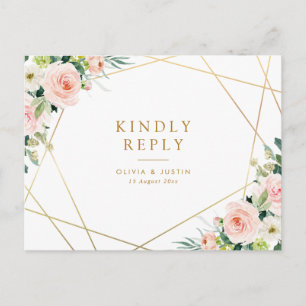 geometrische Hochzeit mit Gold und Blüten Postkarte