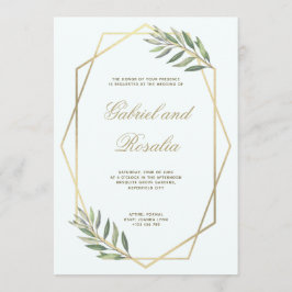 geometrische Hochzeit mit weißem und goldenem Rand Einladung