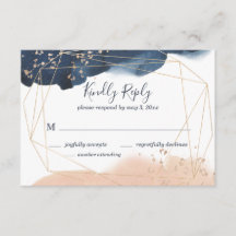 Geometrische Hochzeit RSVP in Marine, Gold und Ros