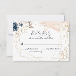 Geometrische Hochzeit RSVP in Marine, Gold und Ros Karte