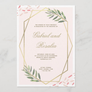 Geometrische Hochzeit von Blush Gold Floral Einladung