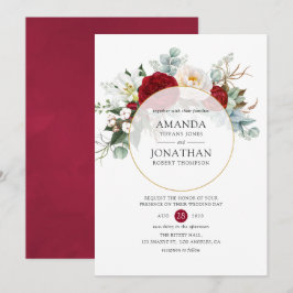 Geometrische Hochzeit von Burgund Rot und Weiß Einladung