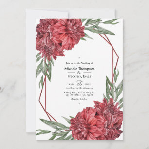 Geometrische Hochzeit von Burgund und Weiß Einladung