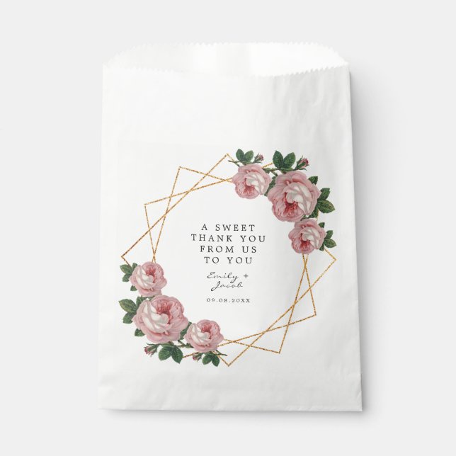 Geometrische Hochzeit von Gold Glitzer Rosa Geschenktütchen (Vorderseite)