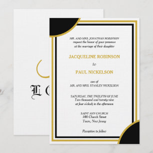 Geometrische Hochzeit von Gold White Black Monogra Einladung