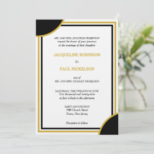 Geometrische Hochzeit von Gold White Black Monogra Einladung