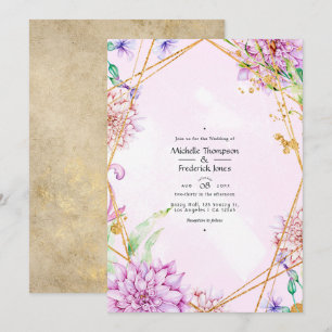 Geometrische Hochzeit von lila und Gold-Floral Einladung