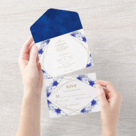 Geometrische Hochzeit von Navy Blue Lila Gold Lett All In One Einladung