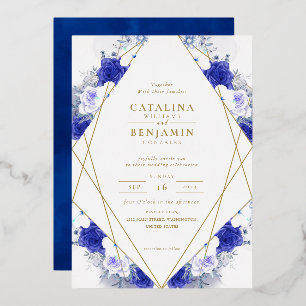 Geometrische Hochzeit von Navy Blue Lila Gold Lett Folieneinladung