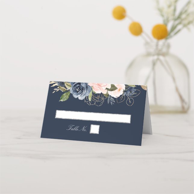 geometrische Hochzeit von Navy & Blush Platzkarte (Vorderseite)