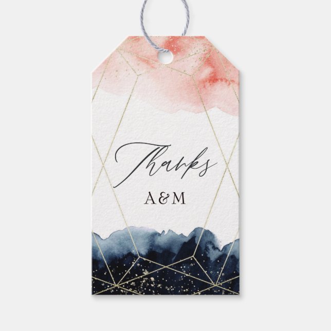 Geometrische Hochzeit von Navy und Blush Watercolo Geschenkanhänger (Vorderseite)
