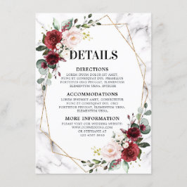Geometrische Hochzeitsdetails aus Burgund-Floral-M Begleitkarte