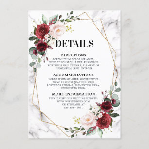 Geometrische Hochzeitsdetails aus Burgund-Floral-M Begleitkarte