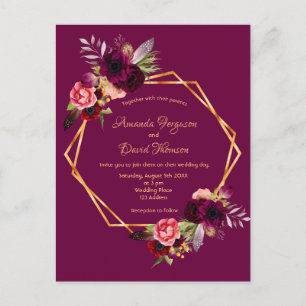 geometrische Hochzeitseinladung Bordeaux Postkarte