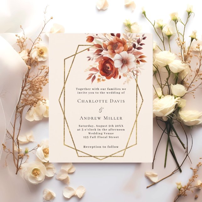 geometrische Hochzeitseinladung in Beige-Orangen-B (Von Creator hochgeladen)