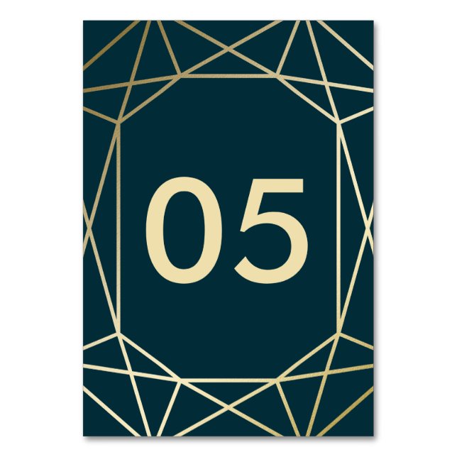 Geometrische Hochzeitskarten für die goldene Tisch Tischnummer (Vorderseite)