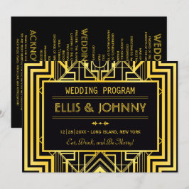 Geometrische Hochzeitsprogramme für Schwarz und Go Einladung