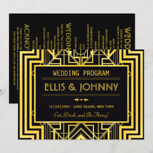 Geometrische Hochzeitsprogramme für Schwarz und Go Einladung