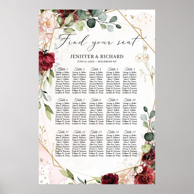 geometrische Hochzeitssitze aus Burgund Poster (Vorne)