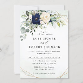 Geometrische Hochzeitsstimmung im Navy Blush Flora Einladung