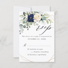 Geometrische Hochzeitsstimmung im Navy Blush Flora RSVP Karte
