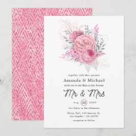 Geometrische Hochzeitsstimmung in Rosa und Silber  Einladung