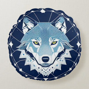 Geometrische Illustration eines Wolfs Rundes Kissen