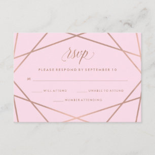 Geometrische Imitat Rose Gold und Rosa Hochzeitssz RSVP Karte