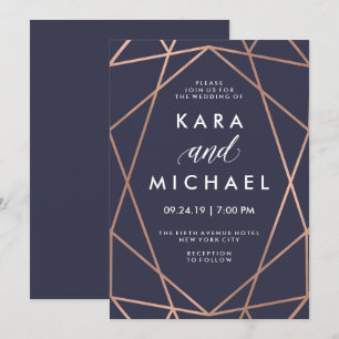 Geometrische Imitate Rose Gold auf Midnight Blue W Einladung