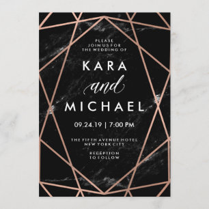 Geometrische Imitate Rose Gold auf Schwarz-Marmor- Einladung