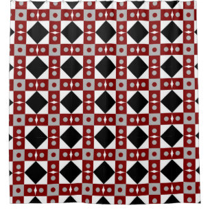 Geometrische Kachel in Rot, Schwarz und Weiß Duschvorhang