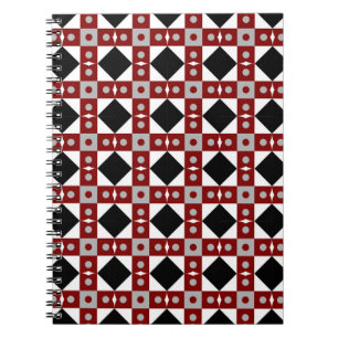 Geometrische Kachel in Rot, Schwarz und Weiß Notizblock