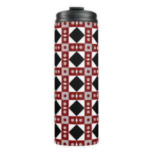 Geometrische Kachel in Rot, Schwarz und Weiß Thermosbecher