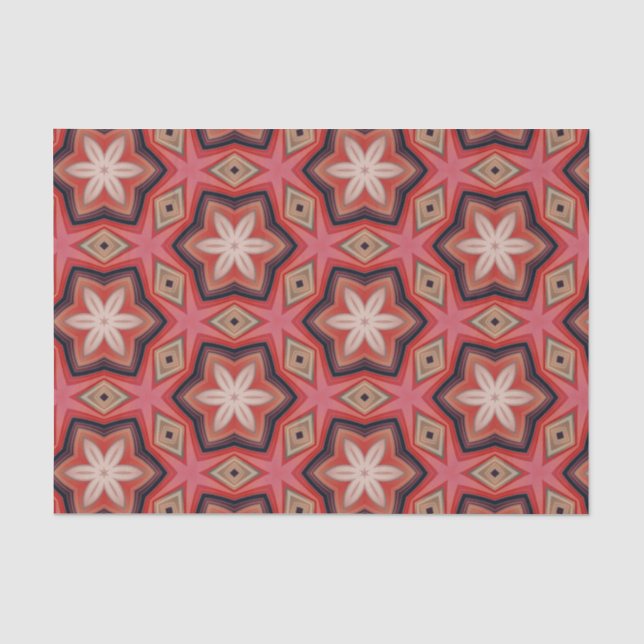 Geometrische Kaleidoskopisch weiße Blume auf Rot Seidenpapier (Vorderseite)