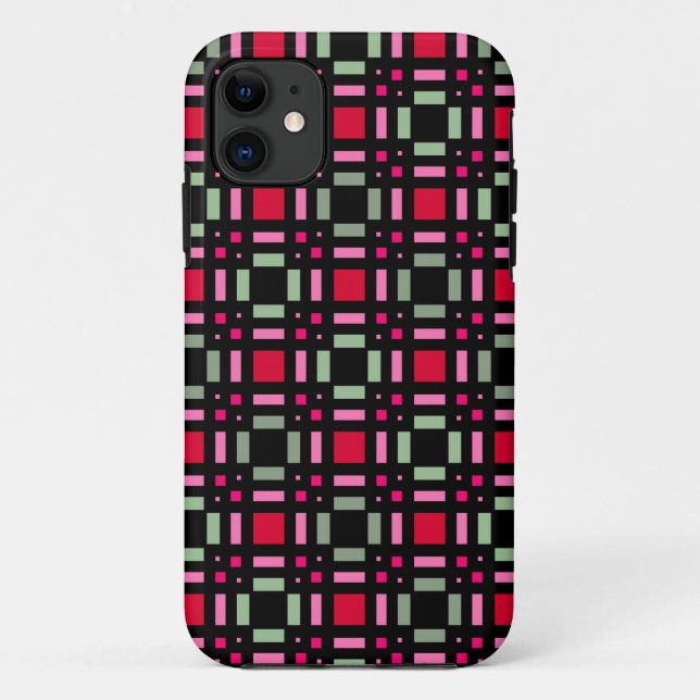 Geometrische kariert-grüne schwarze Streifen Case-Mate iPhone Hülle (Rückseite)
