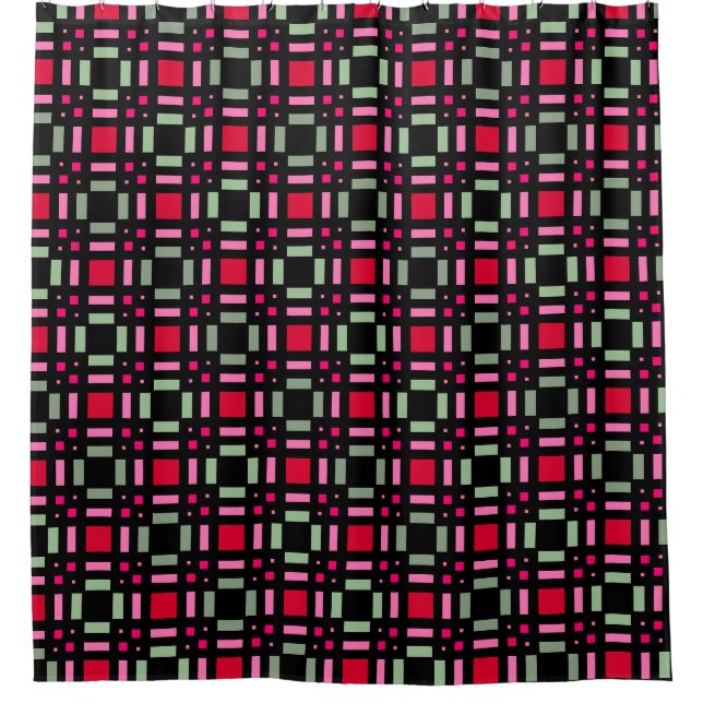 Geometrische kariert-grüne schwarze Streifen Duschvorhang (Vorderseite)