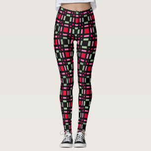 Geometrische kariert-grüne schwarze Streifen Leggings