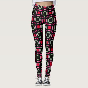 Geometrische kariert-grüne schwarze Streifen Leggings