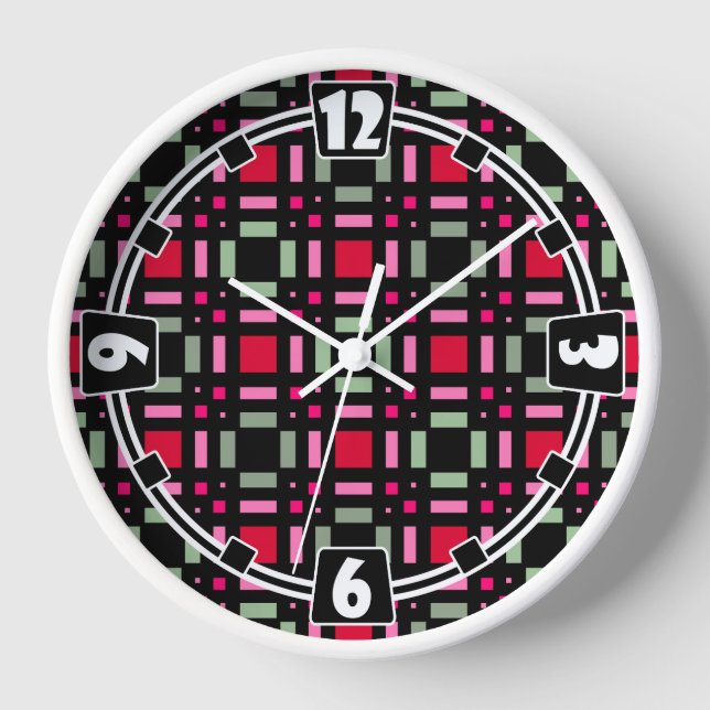 Geometrische kariert-grüne schwarze Streifen Uhr (Vorderseite)