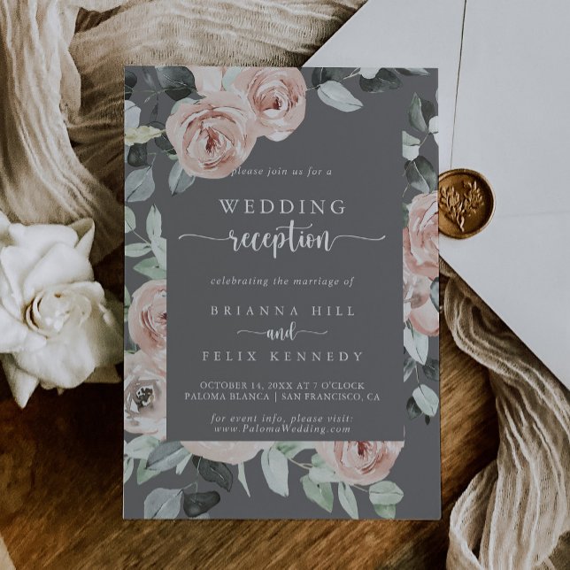 Geometrische klassische Rose Graue Hochzeitsempfeh Einladung (Von Creator hochgeladen)