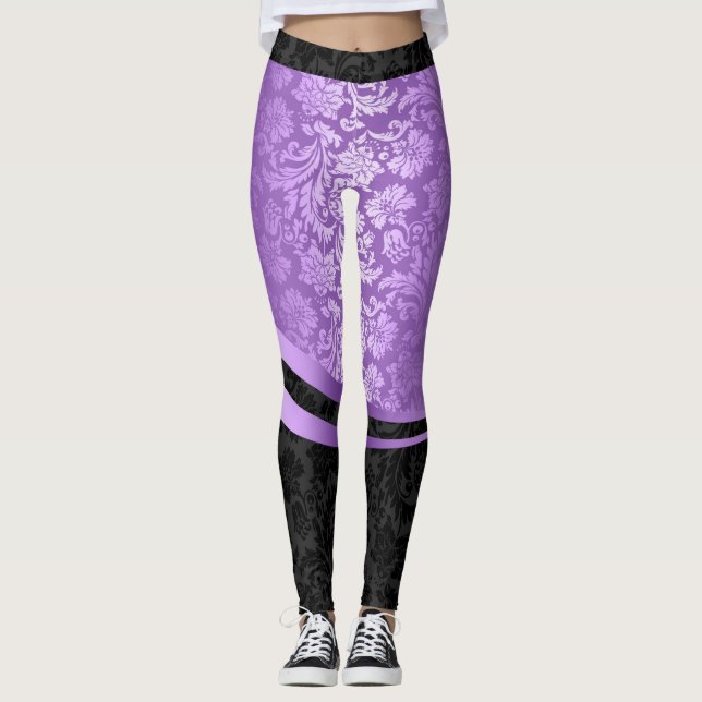 geometrische Konstruktion von lila und schwarzen D Leggings (Vorderseite)